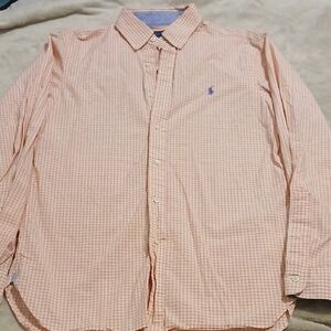 Ralph Lauren Men's Peach Checkered Button-Down Shirt